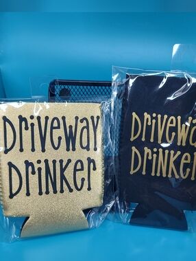 Two Driveway Drinker Can Coozies - Gold & Black